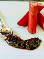 Easy to make rhubarb balsamic reduction turns average balsamic vinegar into a gourmet syrup. Subtlety fruity with a familiar balsamic tang.