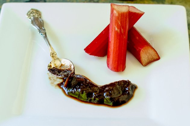 Easy to make rhubarb balsamic reduction turns average balsamic vinegar into a gourmet syrup. Subtlety fruity with a familiar balsamic tang. 