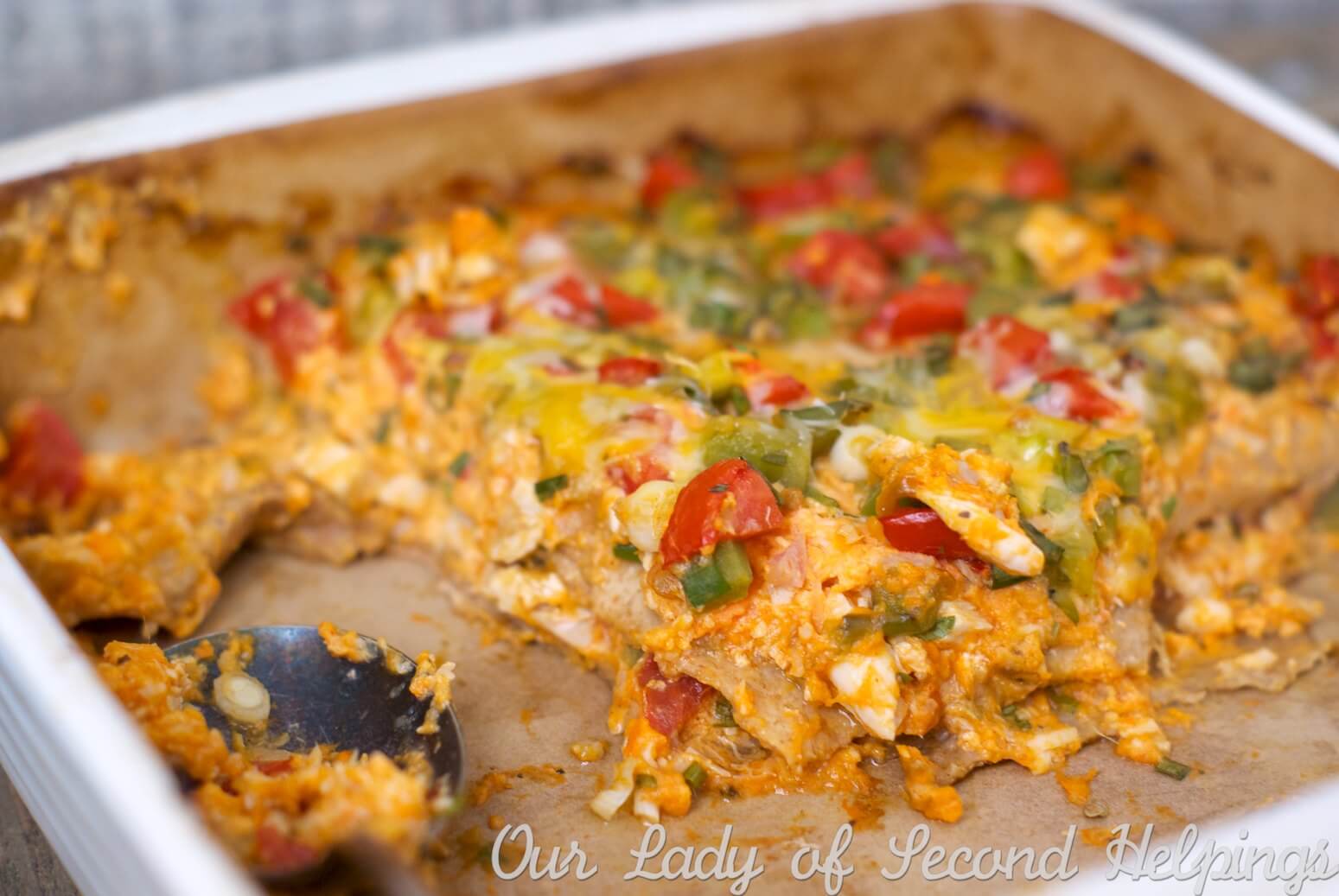 Healthy Chicken & Sweet Potato Layered Enchiladas | Our Lady of Second Helpings