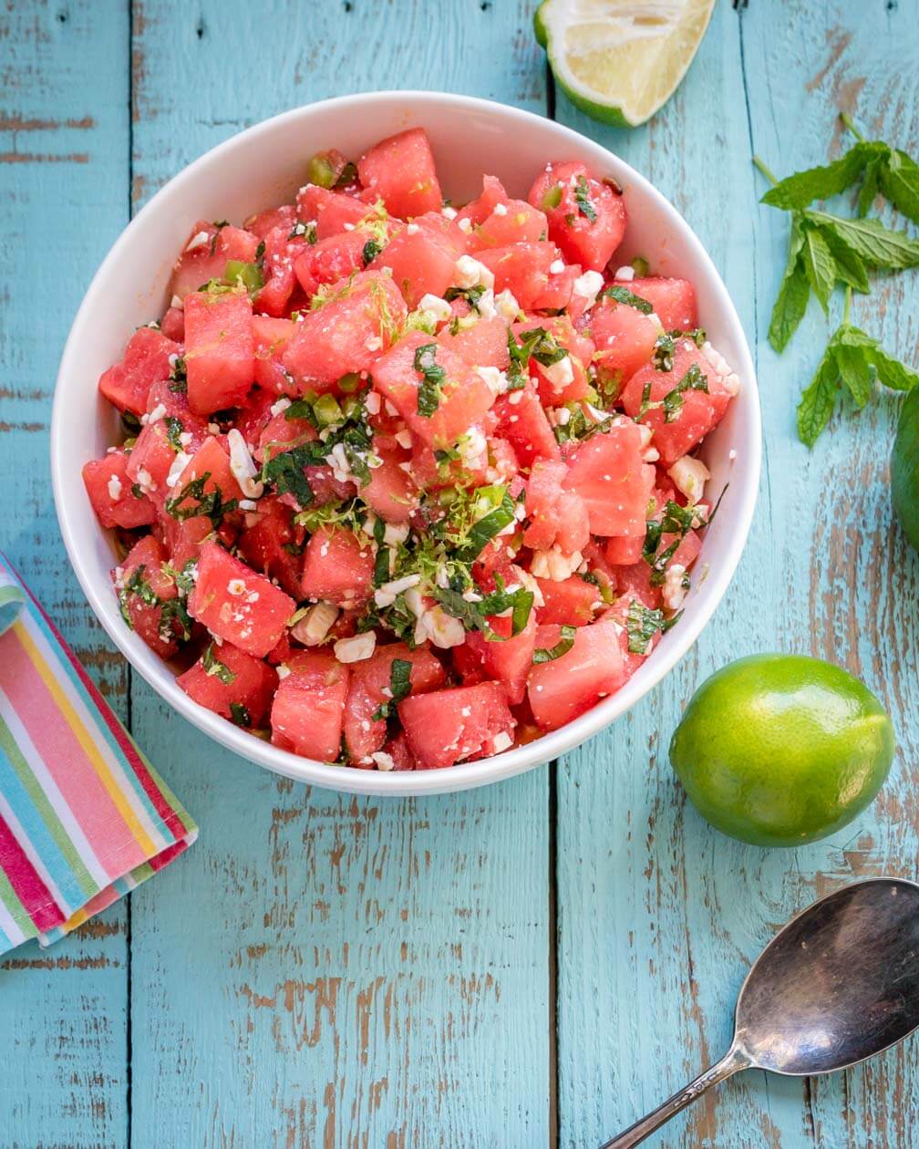 Watermelon salad with mint, feta, & spicy jalapenos - give this summer ...