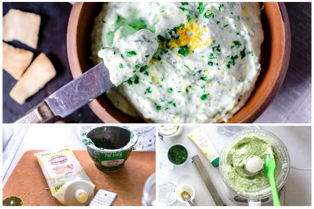 Whipped Goat Cheese spread with Gourmet Garden herbs