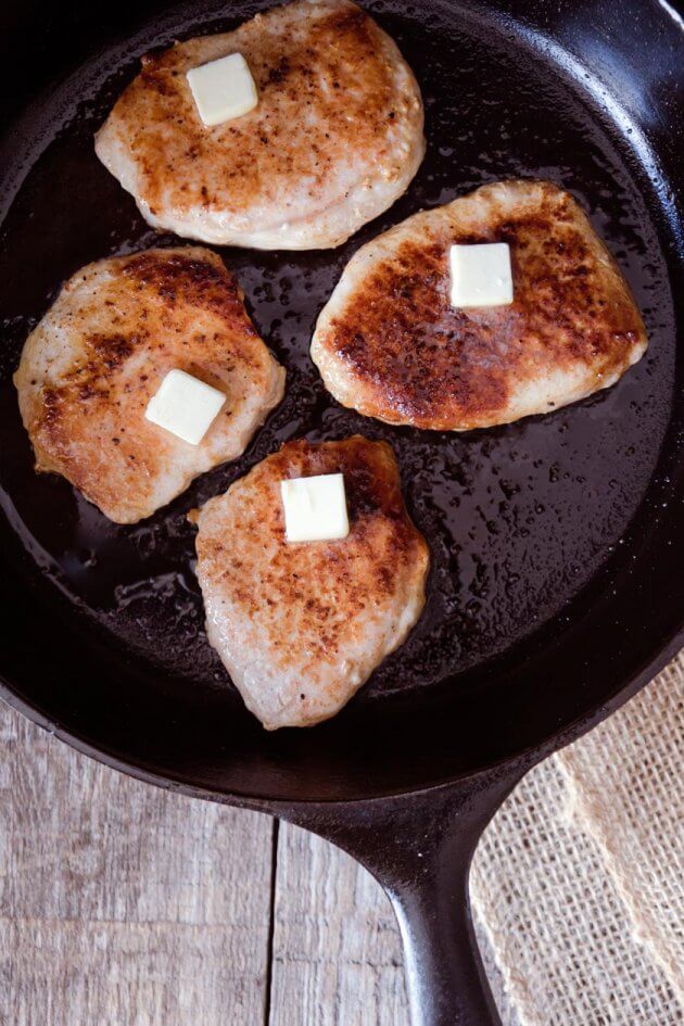 Simple smoky seasoning and a dollop of butter makes these pan seared chops tender and flavorful. Amazing healthy weeknight comfort food.